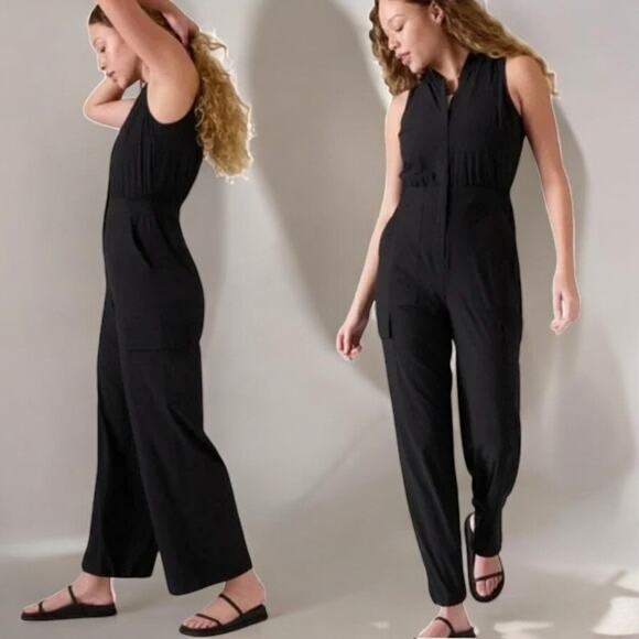 Athleta Brooklyn Utility Jumpsuit – Black Size 4 | One-Piece Athleisure Chic NWT - Picture 1 of 4